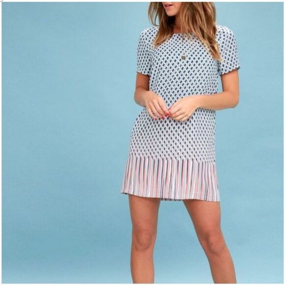 NWT LULU'S Santa Monica Light Blue Print Shift Dress - Picture 4 of 10